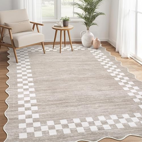 GarveeHome 4x6 Area Rug Small Washable Living Room Rug Scalloped Rug - color: Scalloped Fog/Ivory, size: 4' x 6' (Rectangular)