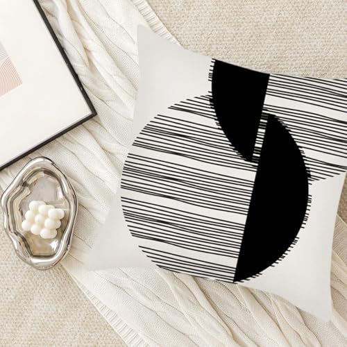 IcosaMro Boho Pillow Covers 18x18 Set of 4 Black and White Mid Century - color: Black Strip & Circle