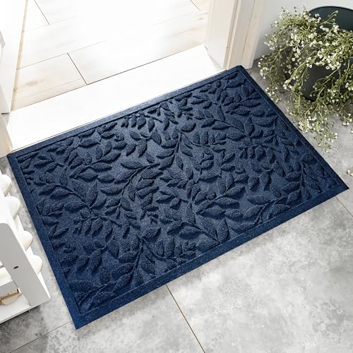 Blue Leaves Outdoor Indoor Entrance Doormats, Absorbent Durable Heavy Duty Welcome Front Door Mat,Thick Natural Rubber Back,Easy Clean Entryway Mat 23x35 Inch, Low Profile - color: Leaves-blue, size: 1'11" x 2'11" (Rectangular)
