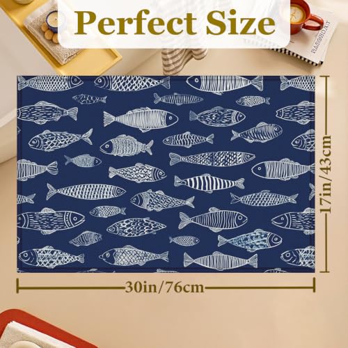 Blue Fish Coir Bath Mat Rug, Door Mat Doormat Entrance Non-Slip Bathroom Rugs for Entryway Bathroom Kitchen 17 x 30 Inch - color: Blue Fish Coir