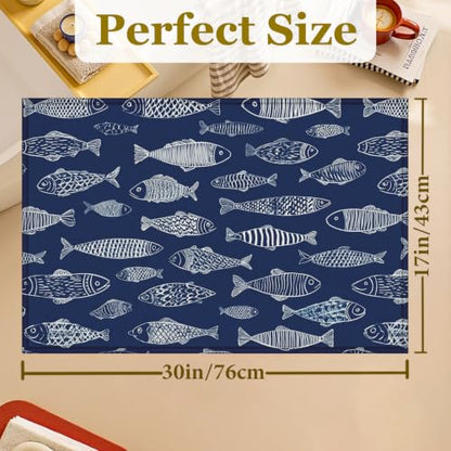 Blue Fish Coir Bath Mat Rug, Door Mat Doormat Entrance Non-Slip Bathroom Rugs for Entryway Bathroom Kitchen 17 x 30 Inch - color: Blue Fish Coir