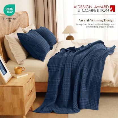 PHF Lightweight 100% Cotton Waffle Throw Blanket for Couch, Blue Sapphire - color: 06 Blue Sapphire, size: Throw(50"x60")