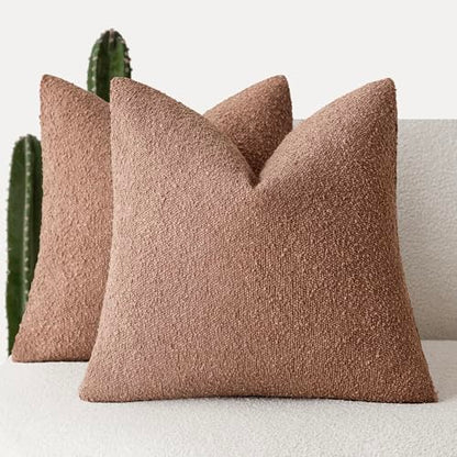 Foindtower Textured Boucle Throw Pillow Covers 16x16 Dusty Orange Hazel - color: Hazel, size: 16" x 16" (Pack of 2)