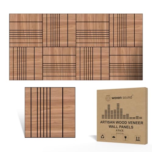 WoveN SounD Acoustic Wall Panels, Teak, 8 Pack, 23.6x23.6 in - color: Teak, size: VariSlat