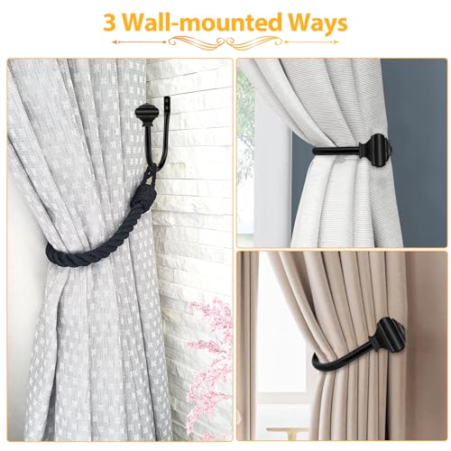 USFOOK Black Curtain Holdbacks, Decorative Drapery Tiebacks, 2 Pack/1 Pair - color: Black