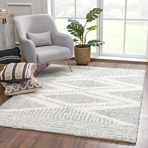 Hauteloom Winnebago Living Room, Bedroom Area Rug - Diamond Geometric Trellis Abstract - Shags Modern Contemporary Moroccan Minimalist - Plush Pile - Gray, Cream, White, Neutral, Light - 4'3" x 5'7" - color: Gray, Cream / Gala, size: 4'3" x 5'7" (Rectangu
