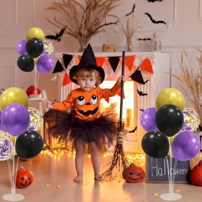 ZJDHPTY Halloween Decorations,4Set Purple Black Gold Balloon Stand Kit - color: Purple Black Gold 4