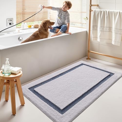 LUMI Bathroom Rug, Non Slip Absorbent Bath Mat, White Blue, 24"x43" - color: White+blue, size: 24"x43"