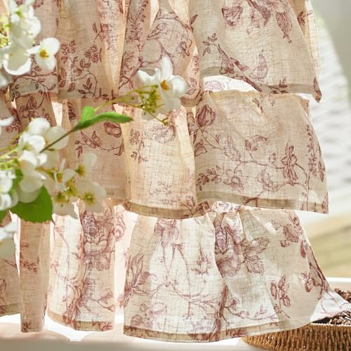 jinchan Amlie Ruffled Floral Valance Curtain 1 Panel 18 Inch Maroon - color: Amlie Maroon on Linen