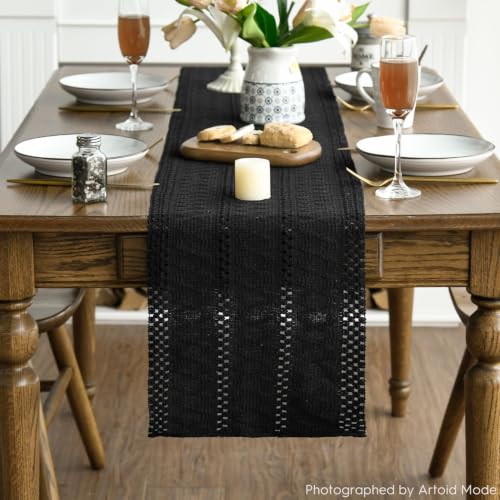 Artoid Mode Black Woven Farmhouse Hollow Table Runner 12x36 Inch - color: Black, size: 12" x 36", Table Runner