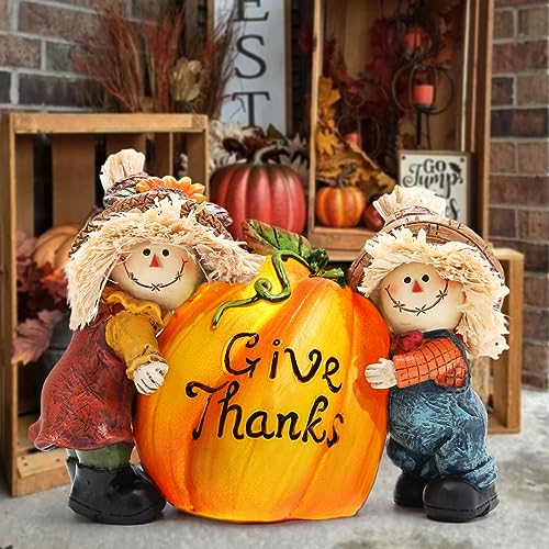 Hodao Thanksgiving Decor, Resin Scarecrow Pumpkin Fall Decorations for Home - color: Pumpkin With Scarecrows