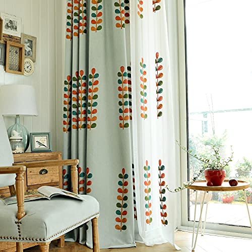 VOGOL Polyester Window Curtains 84 Inch Length, Colorful Leaves Embroidered Grommet Curtain Panels, 60% Room Darkening Drapes, W52 x L84, 2 Pcs - color: C1, size: 52"W x 84"L (Pack of 2)