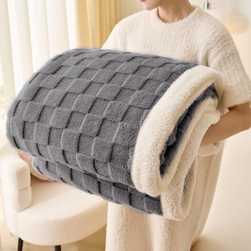 Gracelife Sherpa Fleece Throw Blanket for Couch, Flannel Fluffy Cozy Soft Thick Blanket for Bed, Home Decor Gifts for Women, Grey, 50x60 Inches - color: Grey, size: 50"*60"