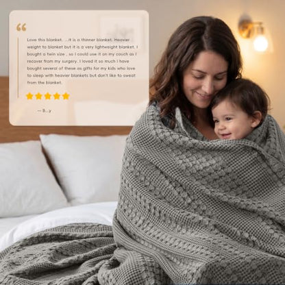 PHF Lightweight 100% Cotton Waffle Throw Blanket for Couch, Dark Grey - color: 12 Dark Grey, size: Throw(50"x60")