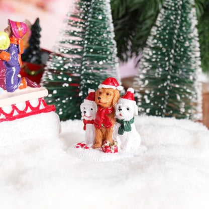Christmas Village Accessories Three Dogs Ornament with Santa Hat Funny Gift - color: White and Brown