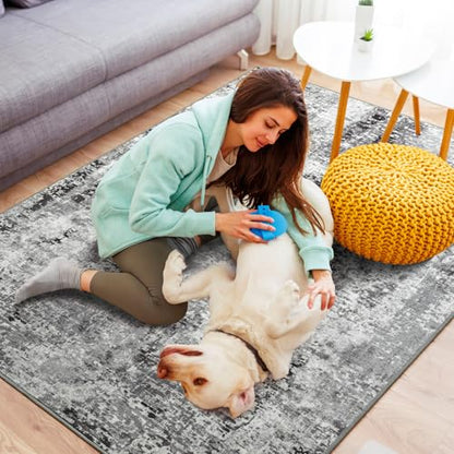 Living Room Area Rug 7x10 Rugs Modern Machine Washable Rug Non Slip Low Pile Large Abstract Rug for Living Room, Bedroom, Farmhouse, Dining Room, Black&Grey - color: Dark Grey, size: 7' x 10' (Rectangular)