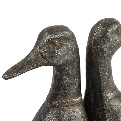 Creative Co-Op Decorative Distressed Cast Metal Duck Head Bookends, Black, Set of 2 - color: Black