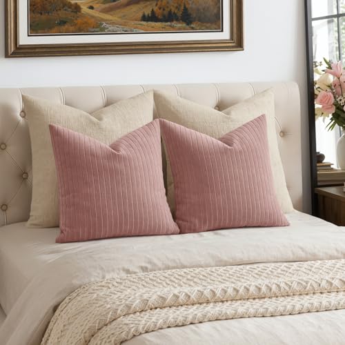 MIULEE Set of 2 Blush Pink Textured Striped Throw Pillow Covers 20x20 Inch - color: Blush Pink, size: 20" x 20" (Pack of 2)