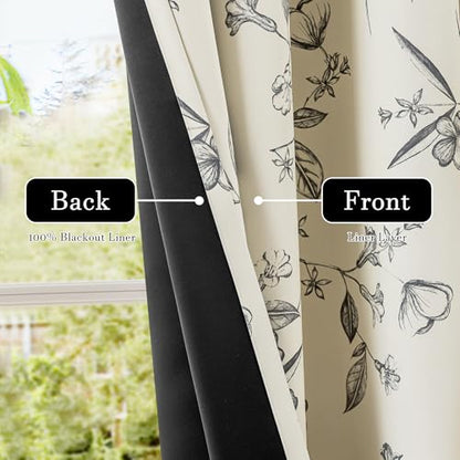 ChrisDowa 100% Blackout Floral Curtains 96 Inches Long 2 Panels,Grey/Beige - color: Grey on Beige, size: 52"W x 96"L (Pack of 2)