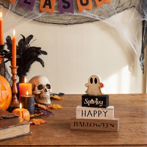 Smile Halloween Wooden Block Decor Set Ghost Pumpkin Spooky Tabletop Signs - style: Halloween Ghost