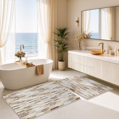 BSICPRO Bathroom Rugs Sets 2 Piece, Modern Bath Mat 20"x32"+16"x24", Beige - color: Beige and White, size: 20" x 32" Plus 16" x 24"