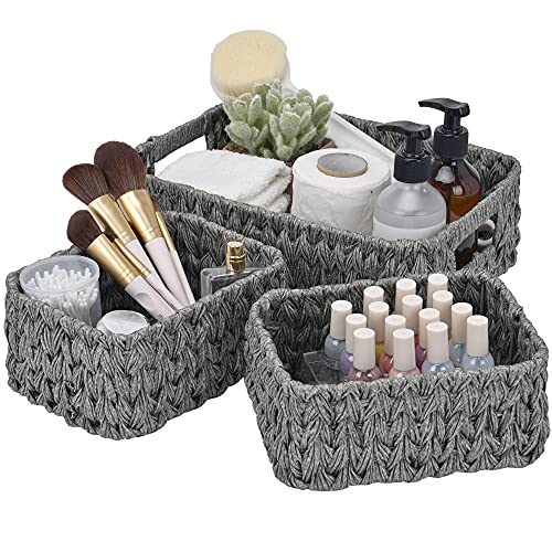 GRANNY SAYS Small Wicker Baskets for Organizing, Wicker Storage Baskets - color: Gray, size: 13"L x 9"W x 4"H + 2x 7¾"L x 5¾"W x 3½"H