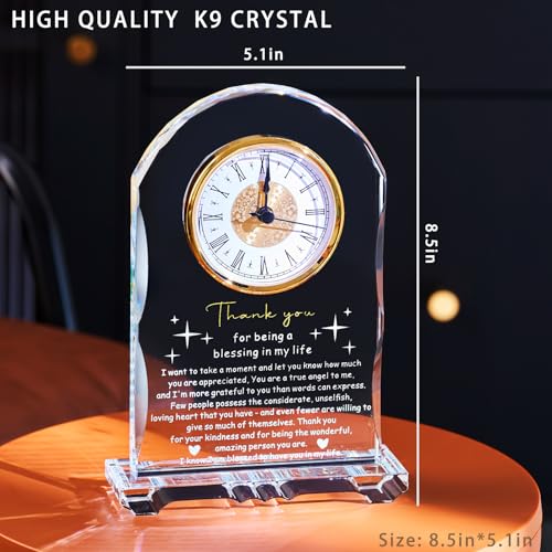 Thank You Gifts for Women Men Crystal Clock, Appreciation Clock Gift for Coworkers Friends Teachers, Inspirational Presents for Family Office Desk Clock Decor - color: Thank You