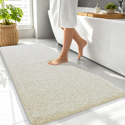 OLANLY Microfiber Bathroom Rugs 47x24, Quick Dry Bath Mat, Sand and White - color: Sand and White, size: 47" X 24"