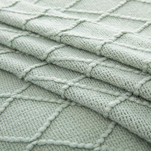 Homiest Aqua Knitted Throw Blanket with Fringe, 50x60 Inch - color: Aqua, size: 50" x 60"