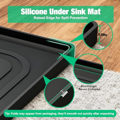 Under Sink Mat 34" X 22", Waterproof Silicone Cabinet Kitchen Liner, Black - color: Black, size: 22"W x 34"L