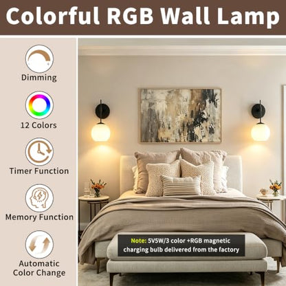 Battery Operated Wall Sconces Set of Two, Rechargeable, Black - color: Black