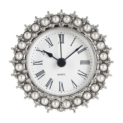 NIKKY HOME Small Table Clock Silent Battery Operated 3 Inch for Living Room - color: Pearl White
