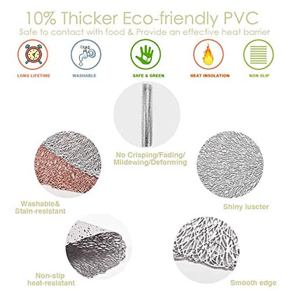 GIVERARE Placemats Set of 4, Round Heat-Resistant Vinyl Placemat, 15 inch Non-Slip Washable PVC Table Mat, Easy to Clean Premium Plastic Mats for Dining, Kitchen Table (Bright Silver) - color: Bright Silver