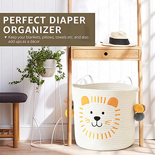 Toy Storage Baskets Cute Laundry Basket with Handles Dog Toy Storage Basket Durable Large Cotton Rope Storage Bins Home Organizer Solution for Office, Bedroom, Closet, Toys & Laundry (Lion) - color: Lion, size: Medium