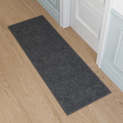 Ottomanson Door Mat Indoor Entryway Runner Rug – Non-Slip Durable Low-Pile Runner with Stain-Resistant Surface, 20" x 59", Black - color: Black