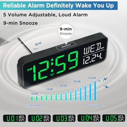 Peakeep Large Display Digital Alarm Clock for Bedroom with Date Day of Week - color: Green and White
