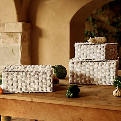 GRANNY SAYS Wicker Baskets with Lids, Woven Storage Basket with Lid - color: Butter Milk, size: 3 Pack