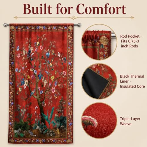 HMS Happy Memories Door Curtain, Tree of Life, 52"x84", 1 Panel - color: Red Tree