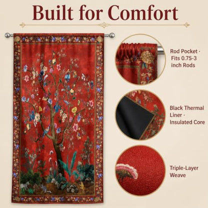 HMS Happy Memories Door Curtain, Tree of Life, 52"x84", 1 Panel - color: Red Tree
