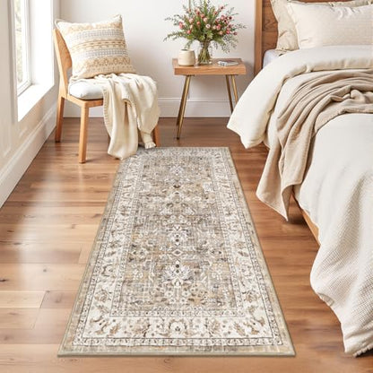 LOKHOM 2x4 Washable Area Rugs, Boho Floral Non-Slip Carpet Rug, Beige - color: Beige Brown, size: 2' x 4' (Runner)
