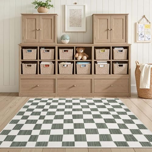 jinchan 3x5 Area Rug Washable Modern Checkered Rug for Kids Room, Grey - color: Checkered Grey, size: 3' x 5' (Rectangular)