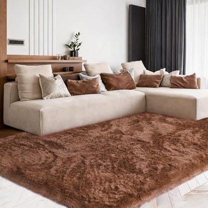 Brown Fluffy Shag Area Rug, Non-Slip Thick Soft Carpet for Home - color: Brown, size: 5' x 7' (Rectangular)
