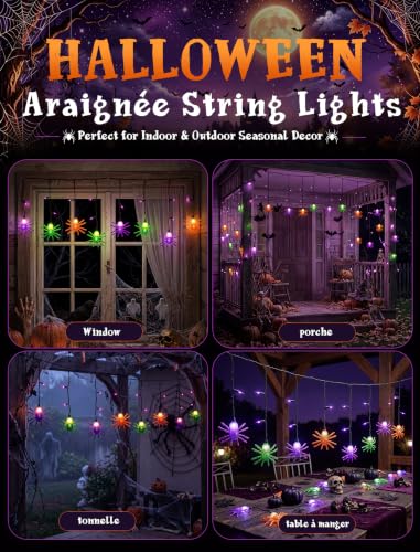 7FT Halloween Spider Curtain String Lights Plug-in 25 LED Decor - color: Spider Curtain Lights