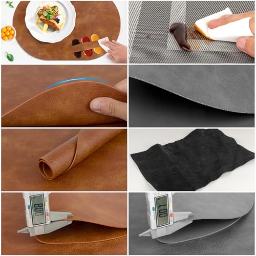 ADRIMER Oval Placemats Set of 6, Wipeable Faux Leather, Turmeric Brown - color: Turmeric Brown