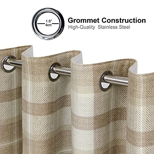 always4u Plaid Curtains for Bedroom Living Room 100% Blackout Thermal Energy Saving Woolen Look Grommet Curtains 63 Inch Length 2 Panels Beige - color: Beige, size: 45"W x 63"L (Pack of 2)