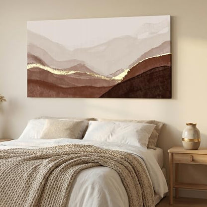LKY ART Abstract Mountain Landscape Canvas Wall Art Brown and Beige 20x40in - color: Gold, size: 40"L x 20"W