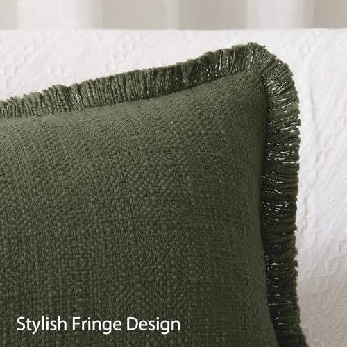 100% Cotton 14x36 Inch Lumbar Pillow Cover with Fringe 1 Pack, Olive Green - color: A-olive Green, size: 36" x 14" (Pack of 1)