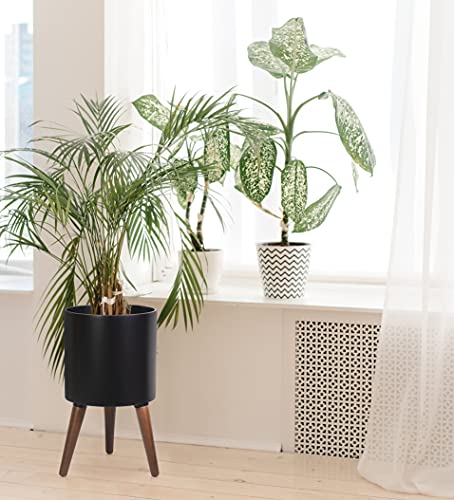 D'vine Dev 12 Inch Planter Pot with Wood Stand, Black, 88-O-C-2 - color: Matte Black, size: Large