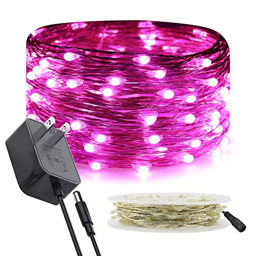 RUICHEN Fairy Lights Plug in, Silver Wire 33 Ft 100 LED String Lights, Pink - color: Pink