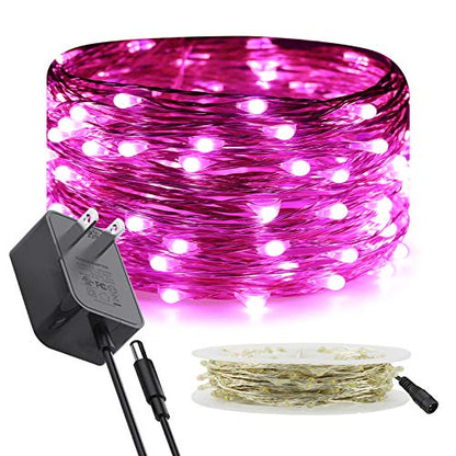 RUICHEN Fairy Lights Plug in, Silver Wire 33 Ft 100 LED String Lights, Pink - color: Pink